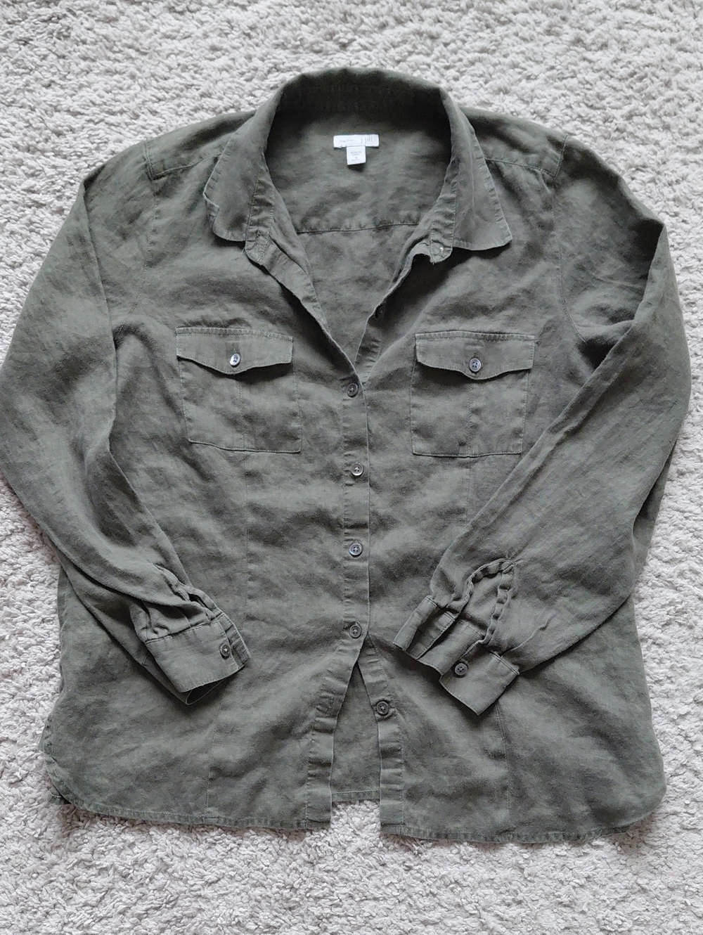 J. Jill Olive Green Linen Button-Down Shirt